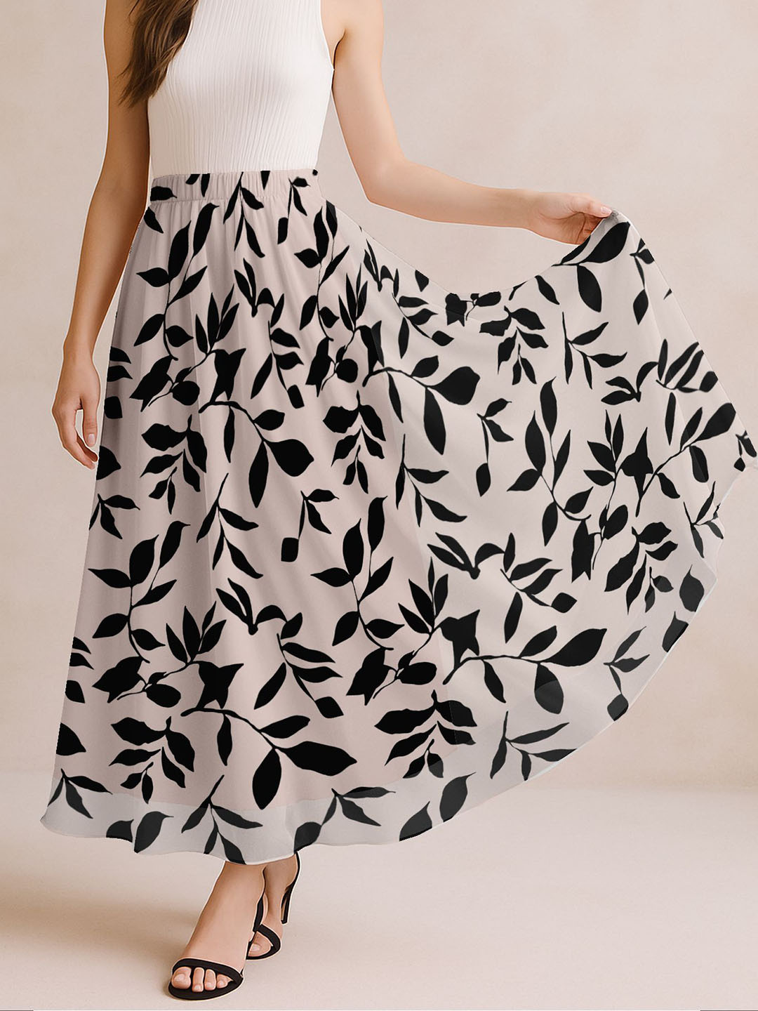 Moomaya Women Floral Printed High Waist A-Line Maxi Skirt