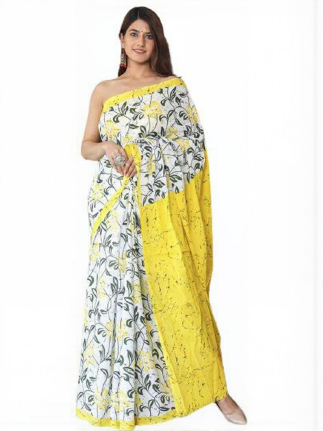 Lovwear White Pure Cotton  Sarees