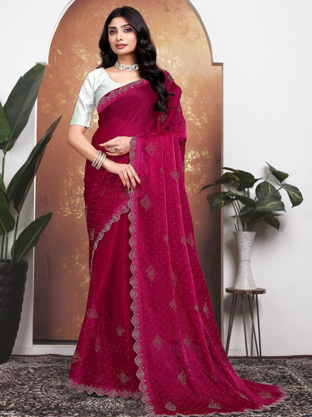 KANOODA Embellished Beads and Stones Organza Saree