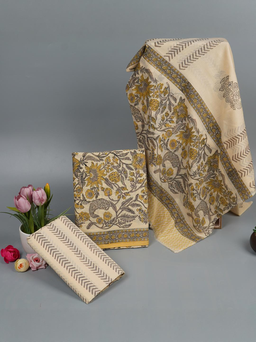 Kwatchi Hand Block Printed Pure Cotton Unstitched Dress Material