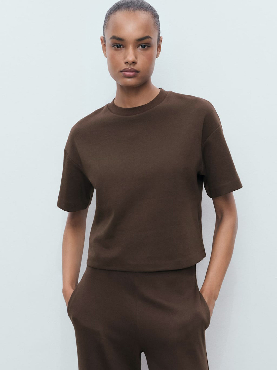 MANGO Drop-Shoulder Sleeves Crop Relaxed Fit T-shirt