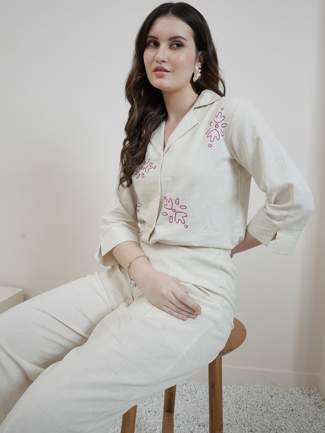 Boho By Athena Relaxed Abstract Printed Cutaway Collar Cotton Shirt