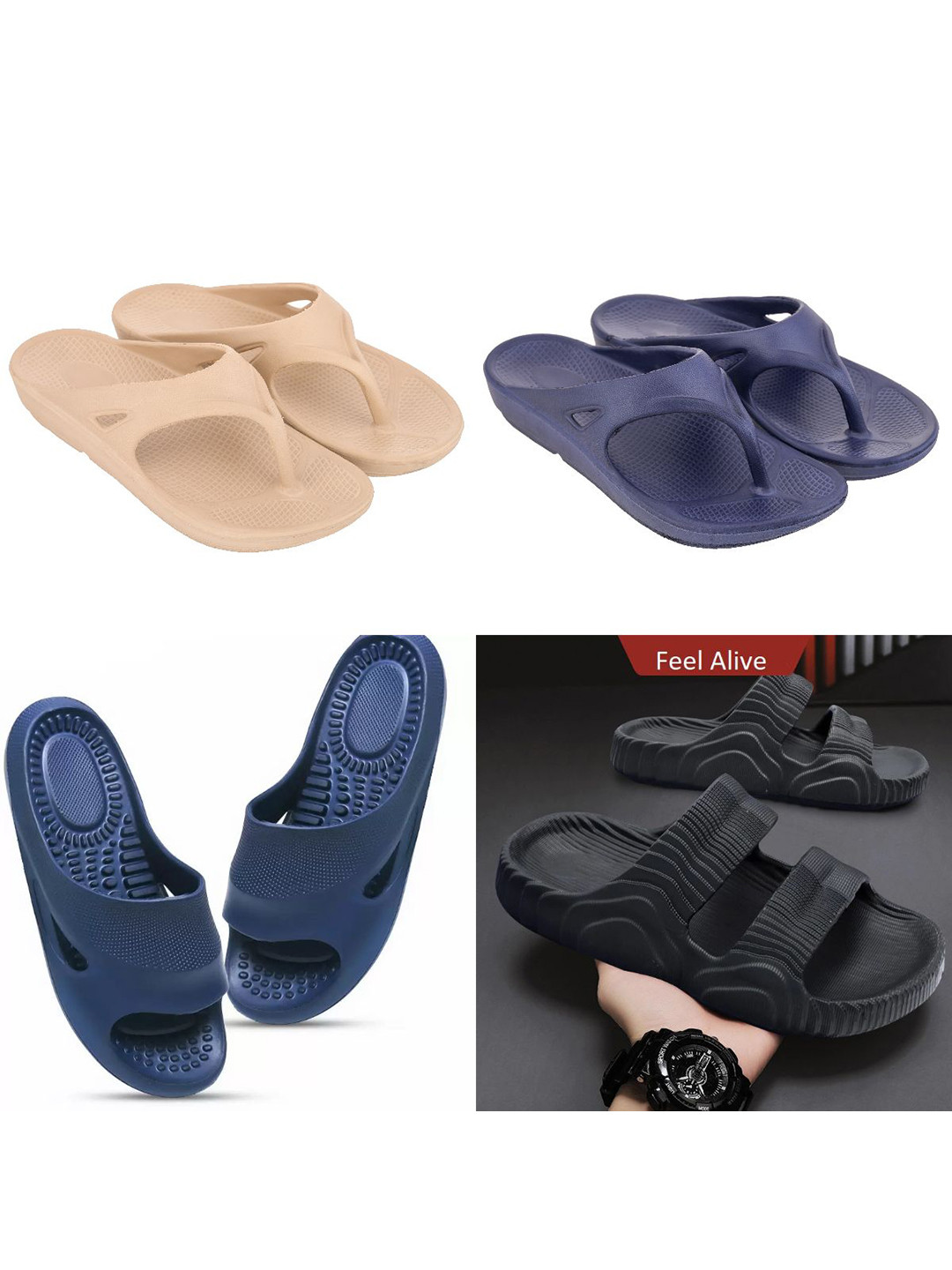 Feel alive Men Pack Of 4 Ultra-Comfortable And Lightweight Flip Flops