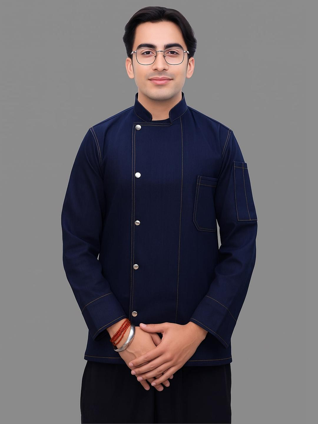 KE KAVITA EXPORT Professional Dark Blue Denim Chef Coat