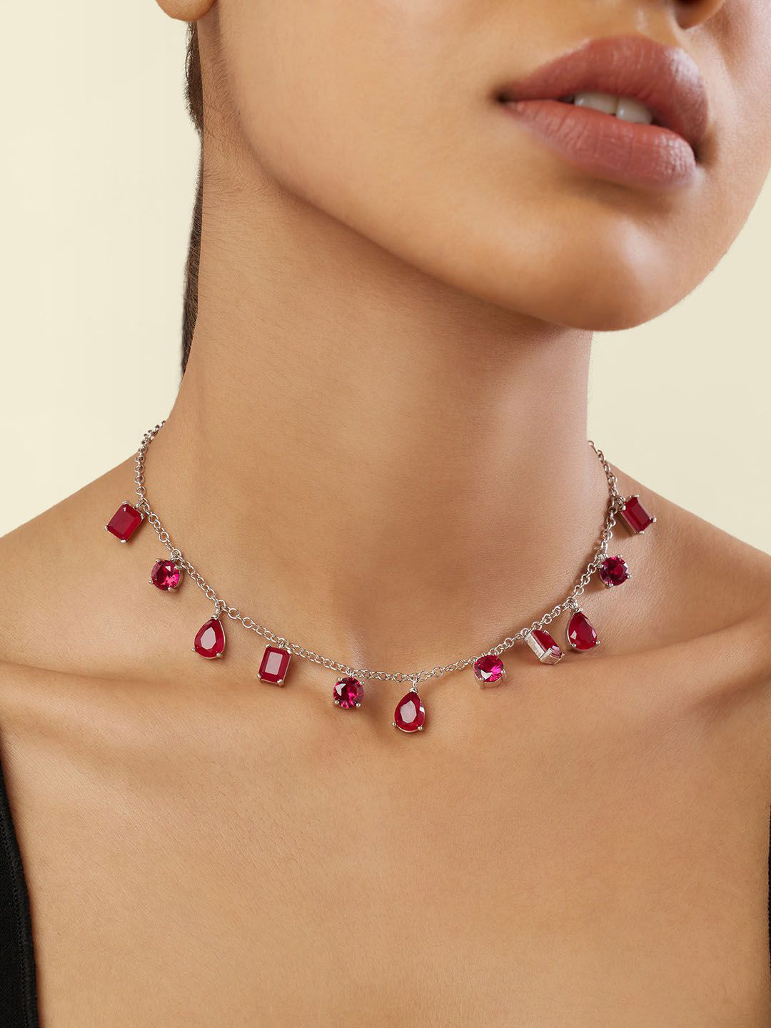 Isharya Rhodium-Plated Cubic Zirconia Studded Eterna Fiery Charm Choker Necklace