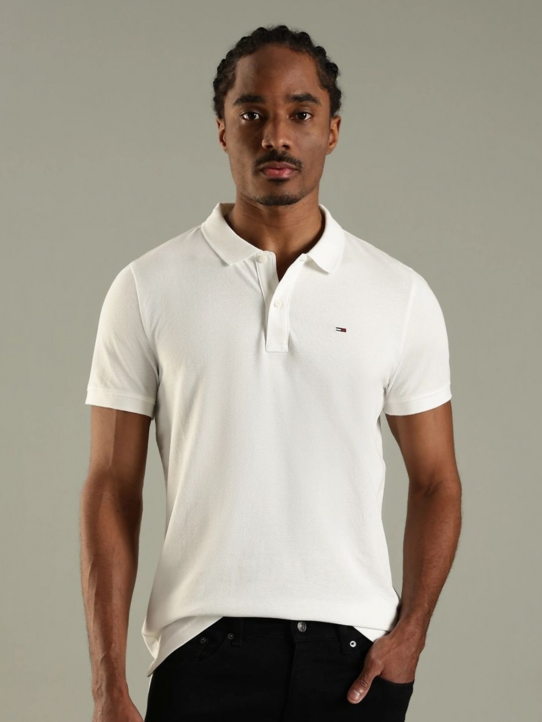 Tommy Hilfiger Men Solid Polo Collar Cotton Slim Fit Cotton T-shirt