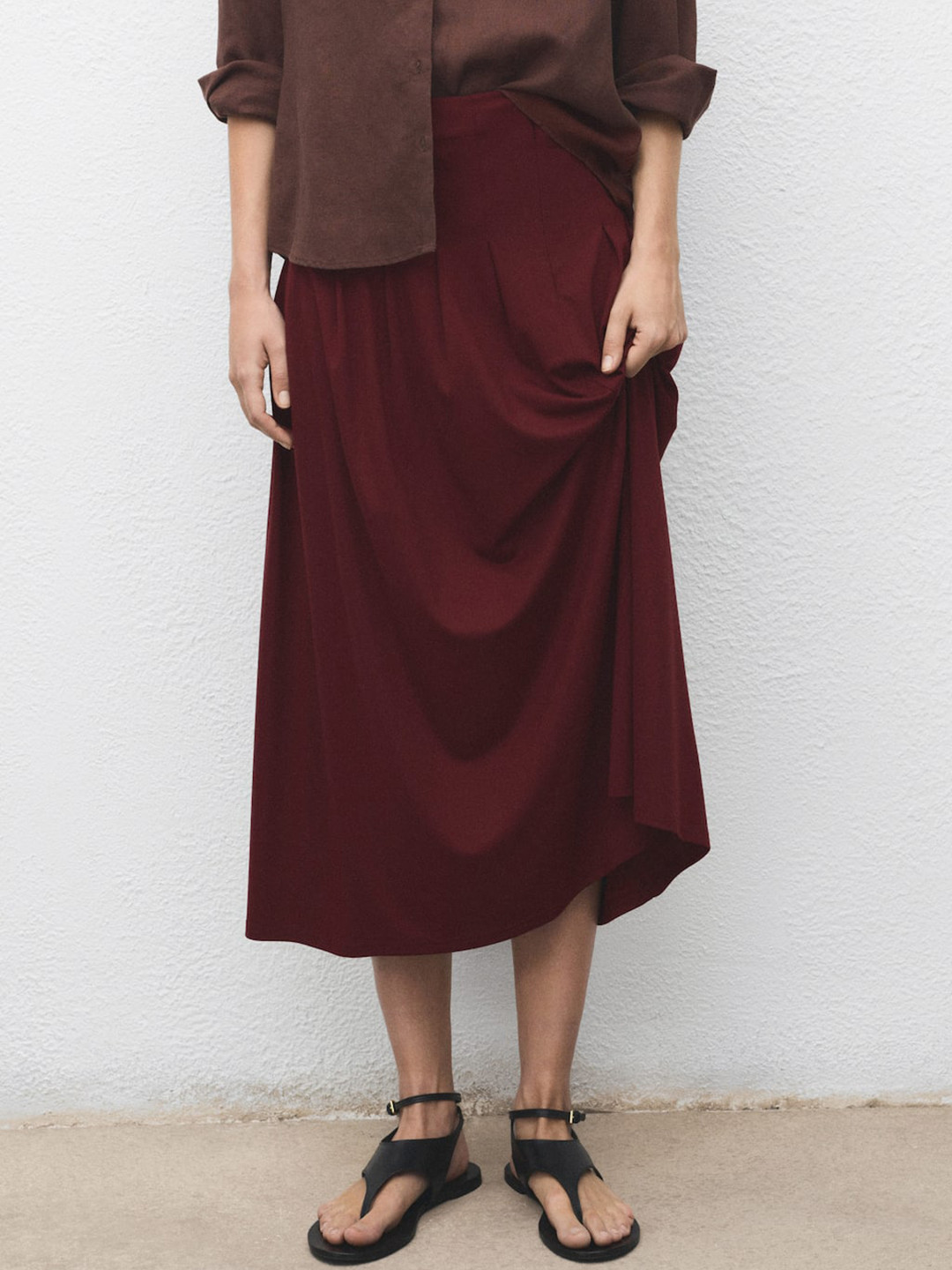 MANGO High Rise Pleated Skirt
