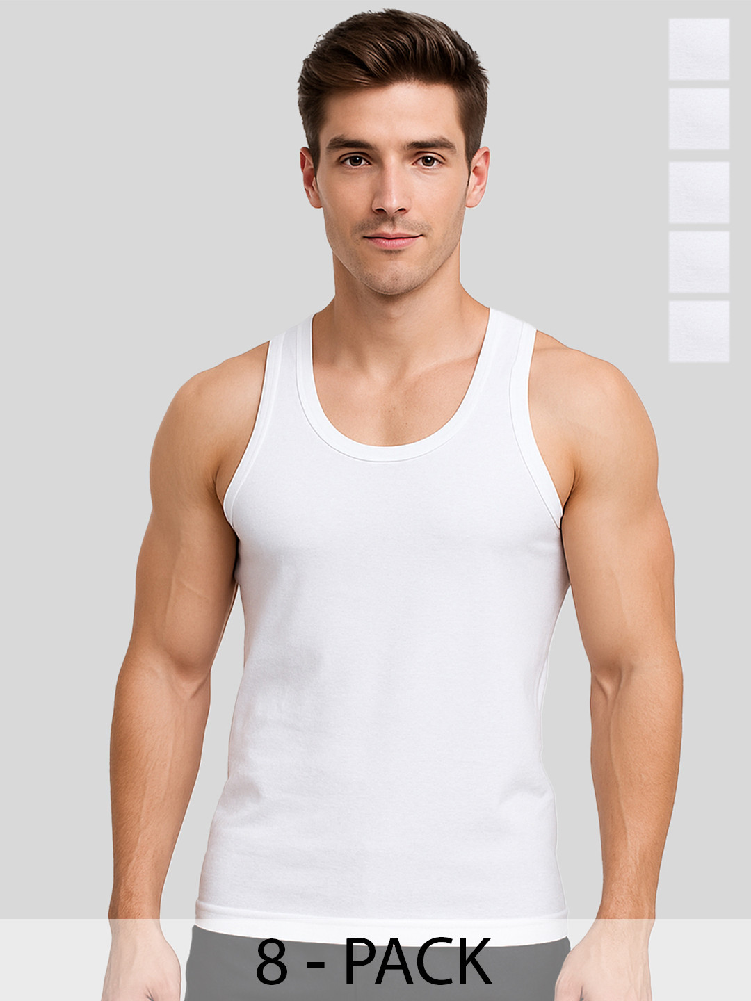 AMUL COMFY Pack Of 8 Pure Cotton Undershirt Vest AC-PLVESTWHTRN-WHT-XS-8PC