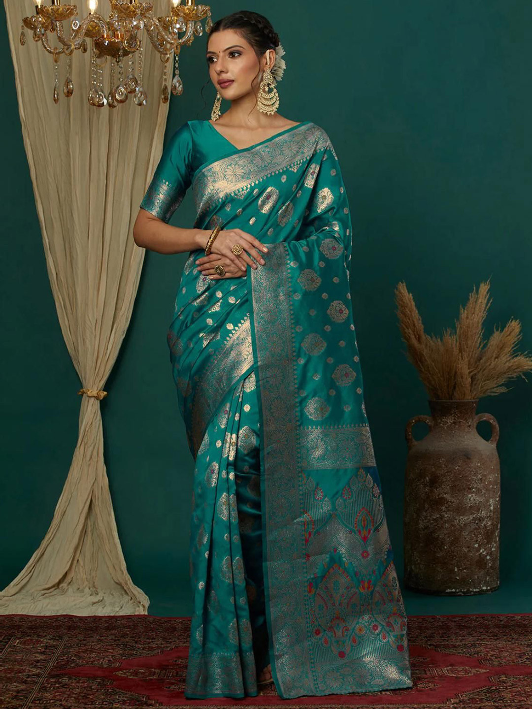 RJTAJ FAB Woven Design  Banarasi Saree