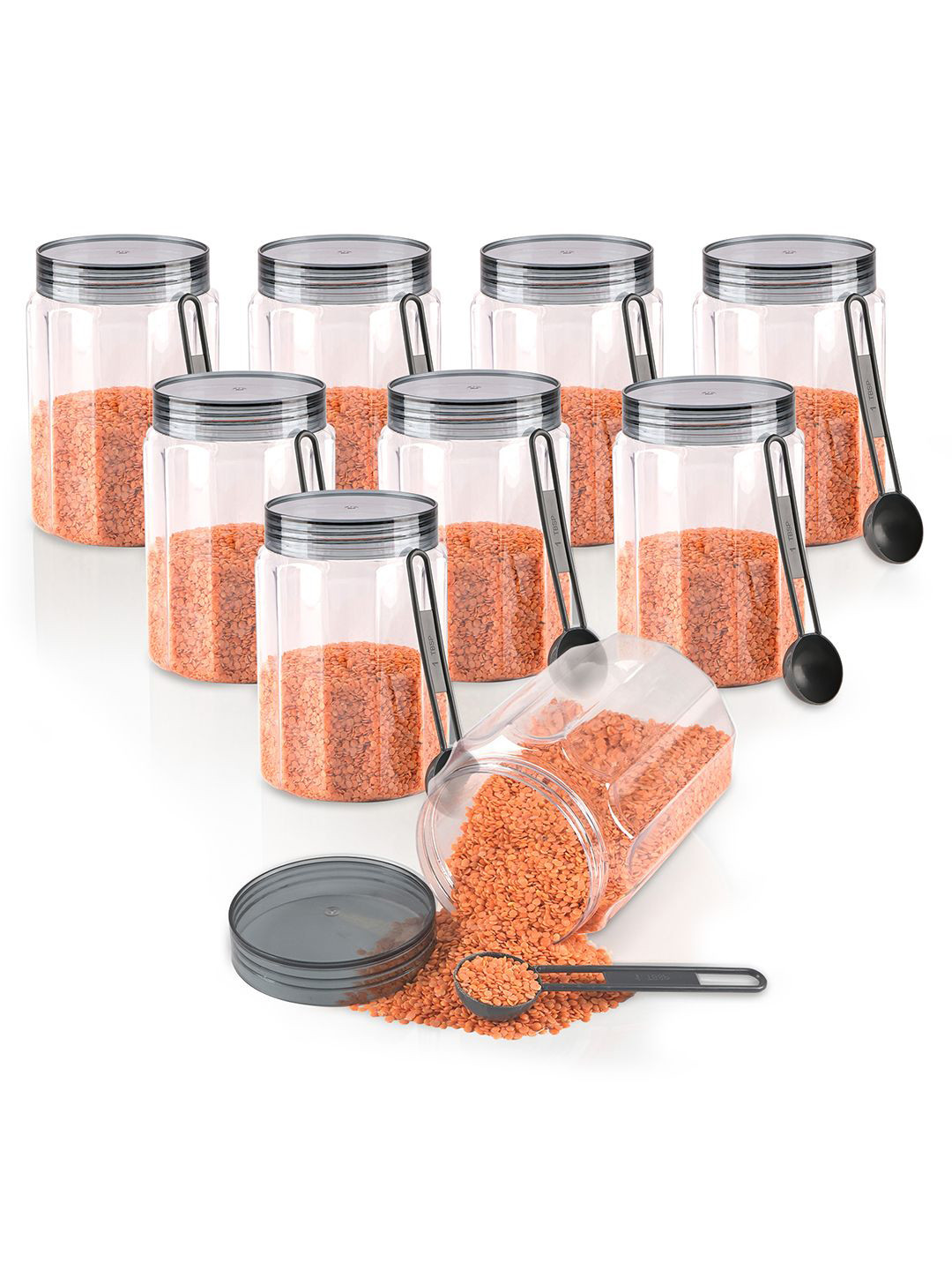 Kuber Industries Grey & Transparent 9 Pieces Containers for Kitchen Storage 800ml Each