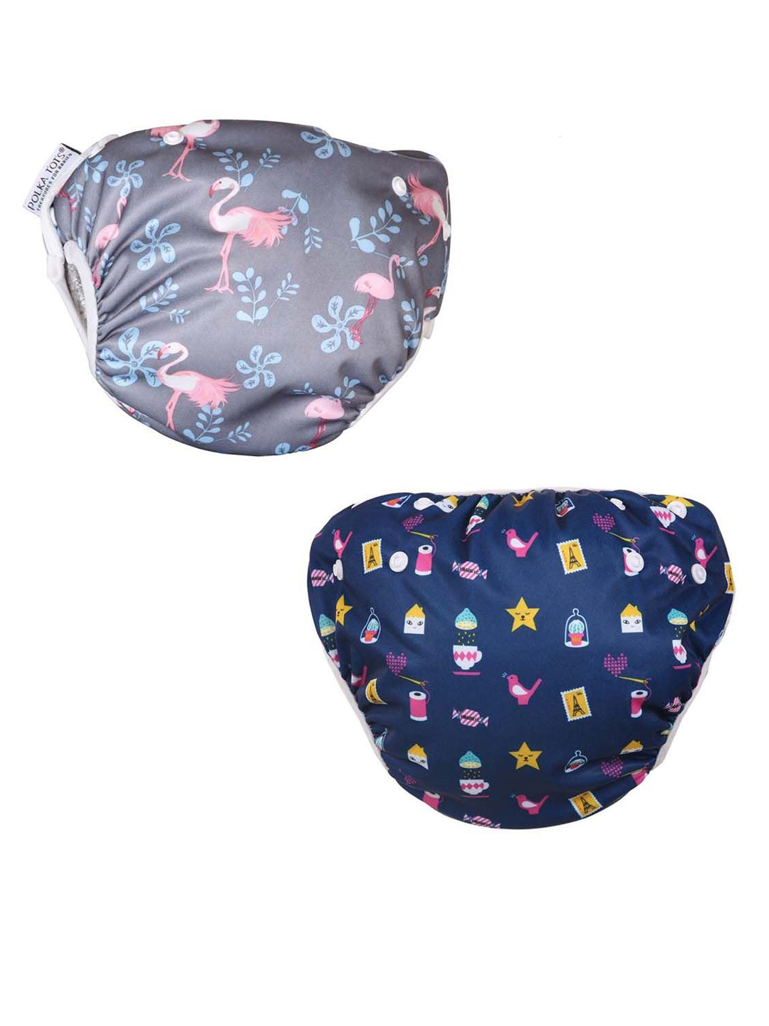 Polka Tots Set Of 2 Adjustable Leak-Proof Waterproof & Reusable Printed Swim Diapers