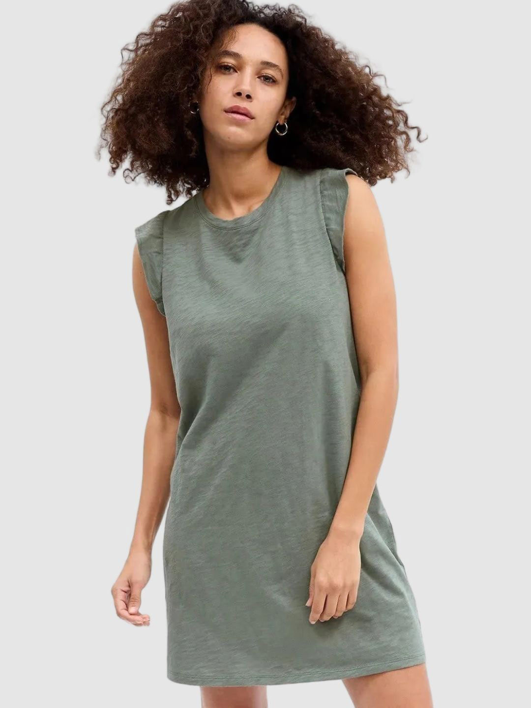 GAP Women Round Neck Pure Cotton Above Knee Cap Sleeve Shift Dress