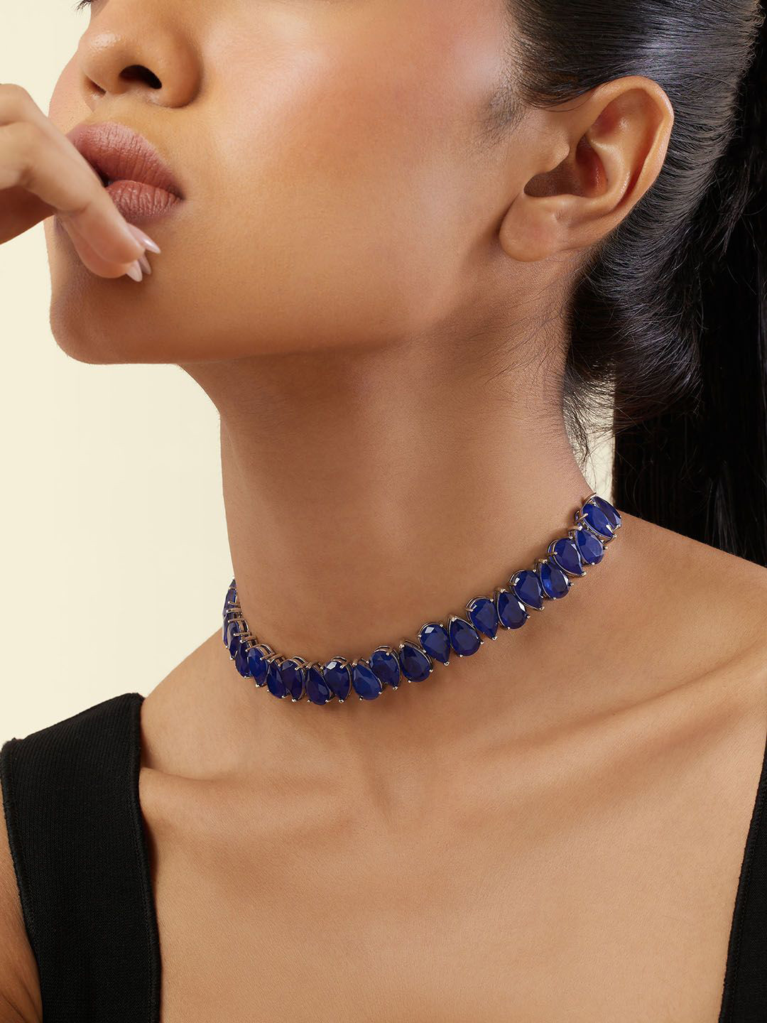 Isharya Rhodium-Plated Elysian Sapphire Studded Choker Necklace