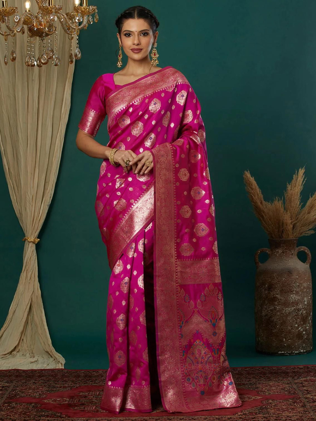 RJTAJ FAB Floral Woven Design Zari  Banarasi Saree