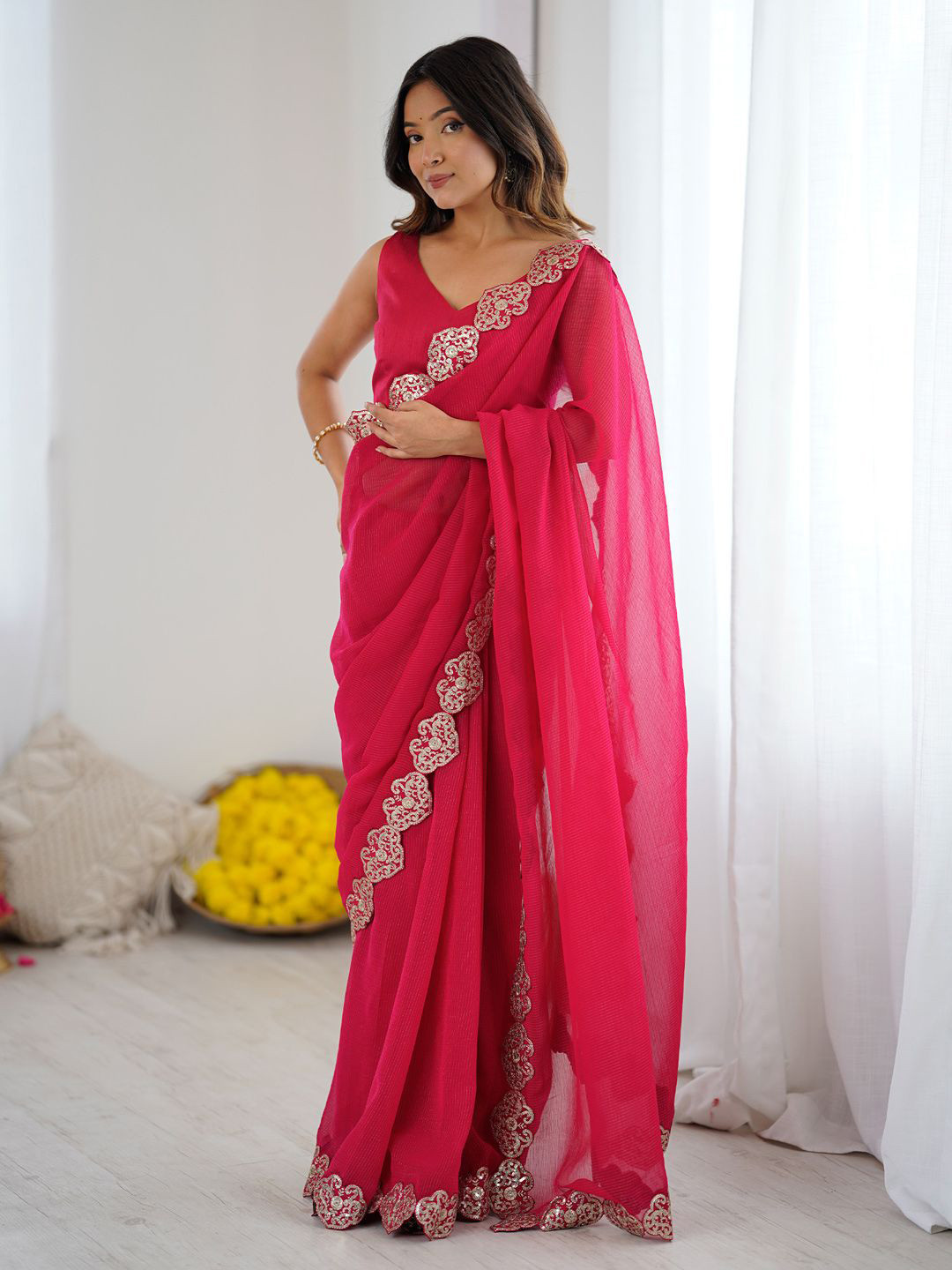 Saree mall Sequinned Detailed Pure Chiffon Sarees