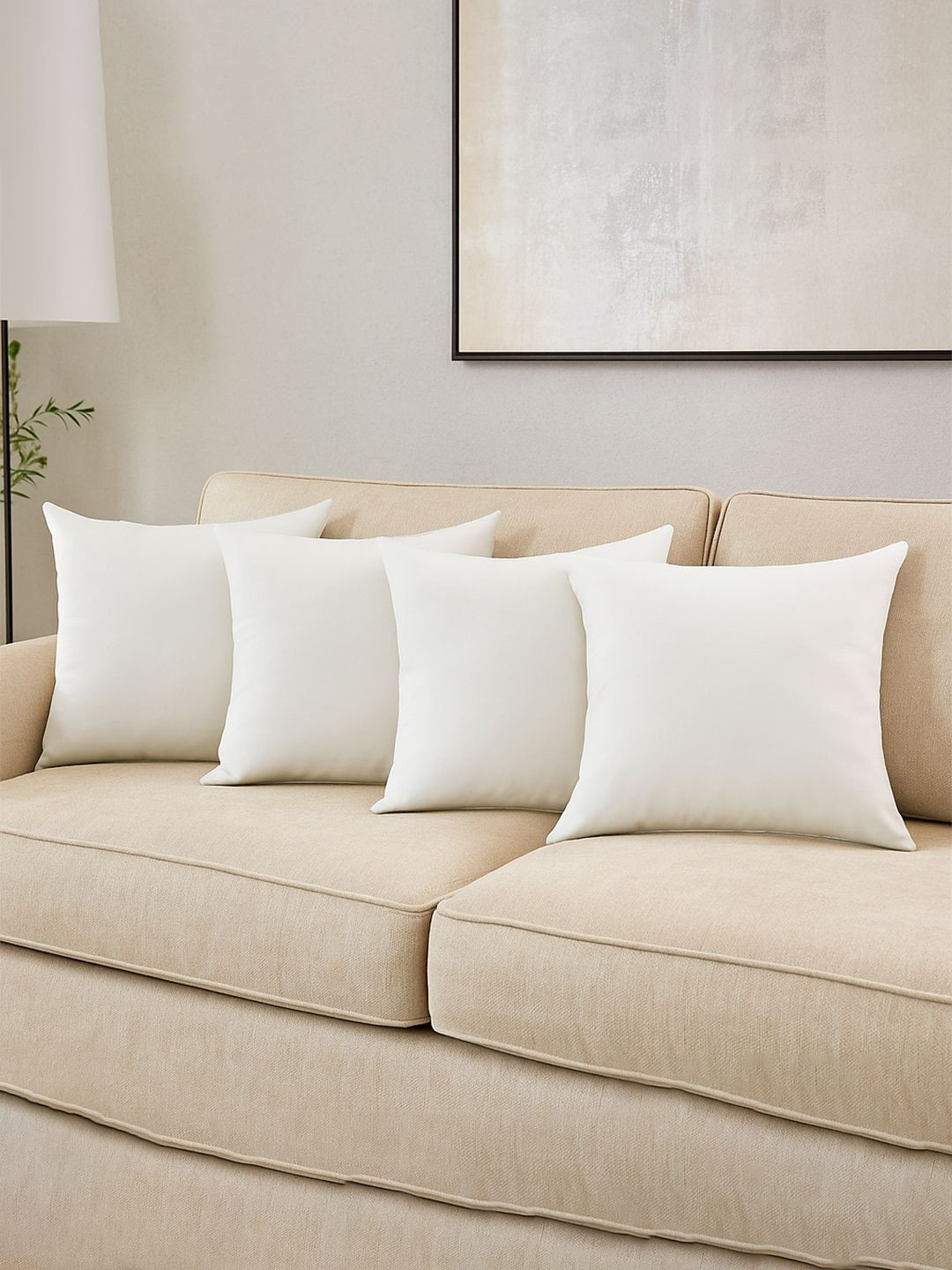 Kuber Industries White 4 Pieces Breathable Environmental Friendly Fluffy Cushion Fillers