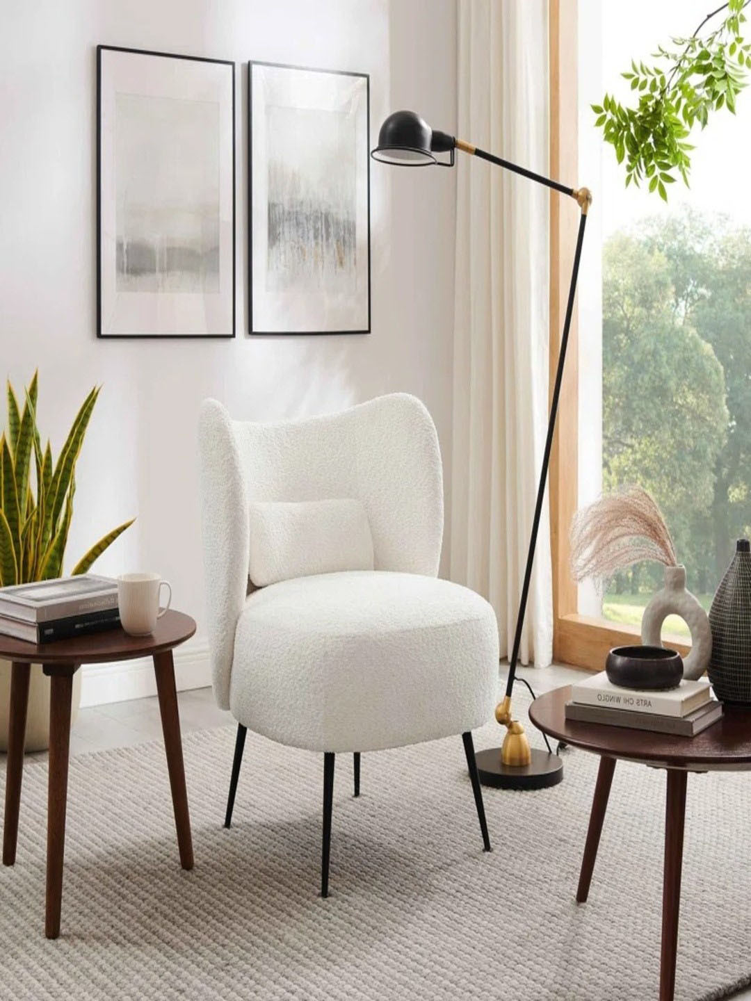 DOE BUCK White Comfort Accent Lounge Chair With Curved Backrest