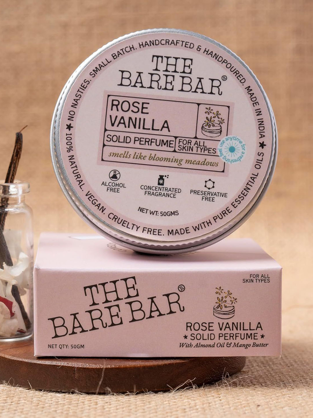 The Bare Bar Rose Vanilla Long Lasting Solid Perfume - 50 g