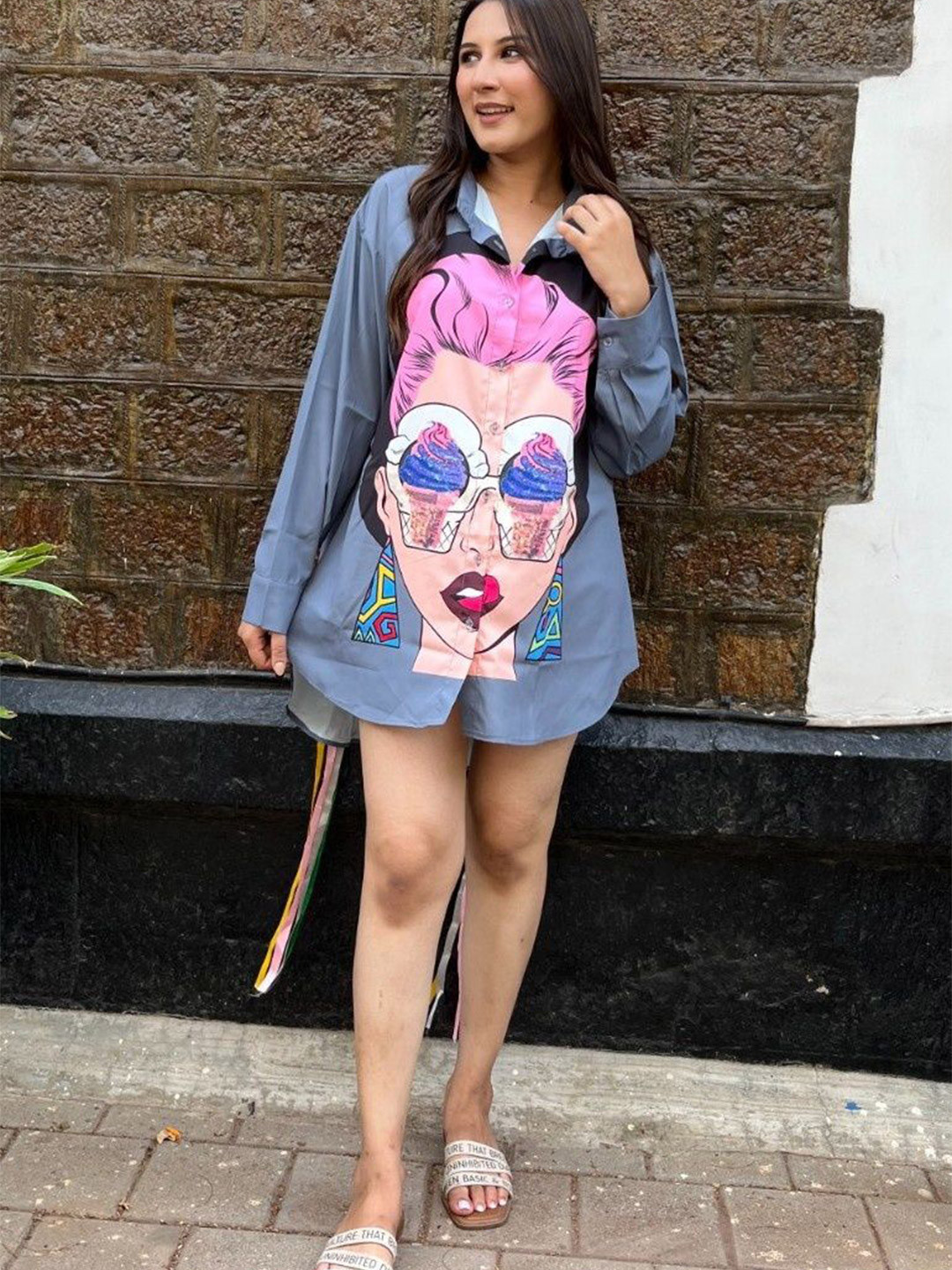 FFI Posh Bubbly Women Graphic Printed Shirt Collar Shirt Mini Dress