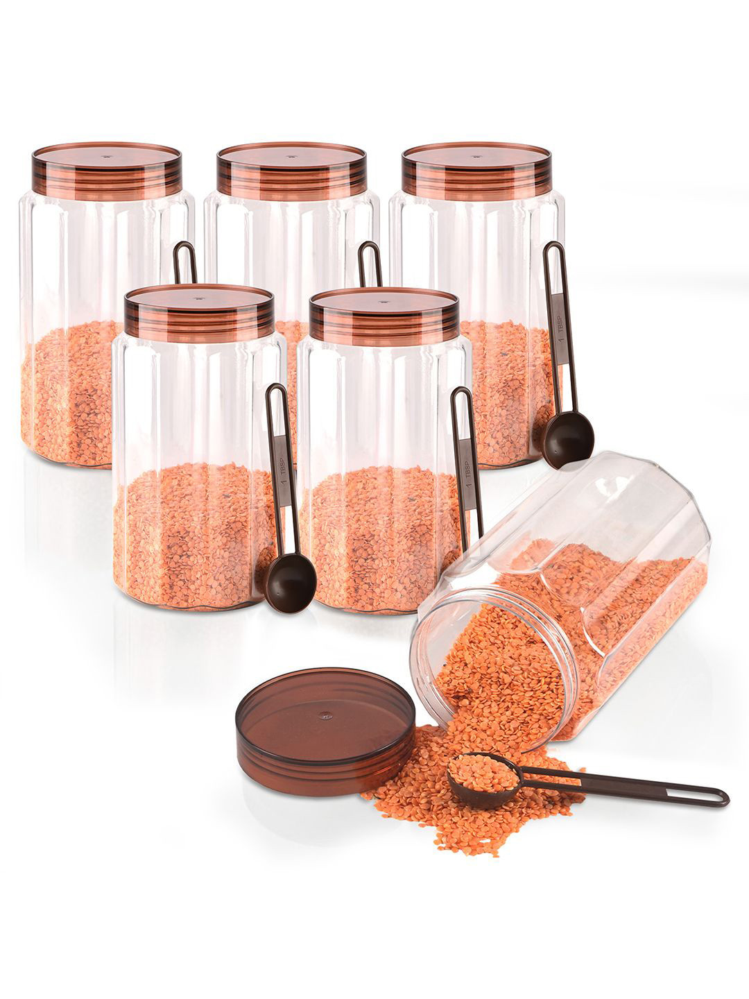 Kuber Industries Opal Brown & Transparent 6 Pieces Jar Containers 1.5L