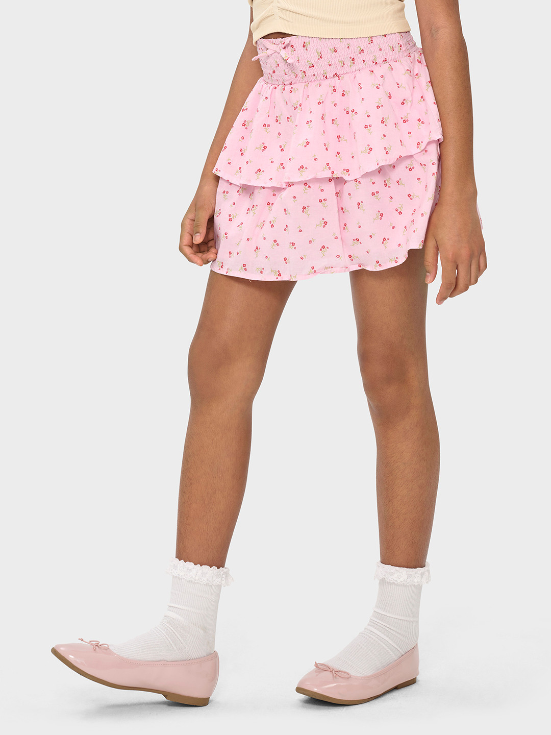 THE CHILDREN'S PLACE Floral Print Bow Detail Layered Mini Skirt