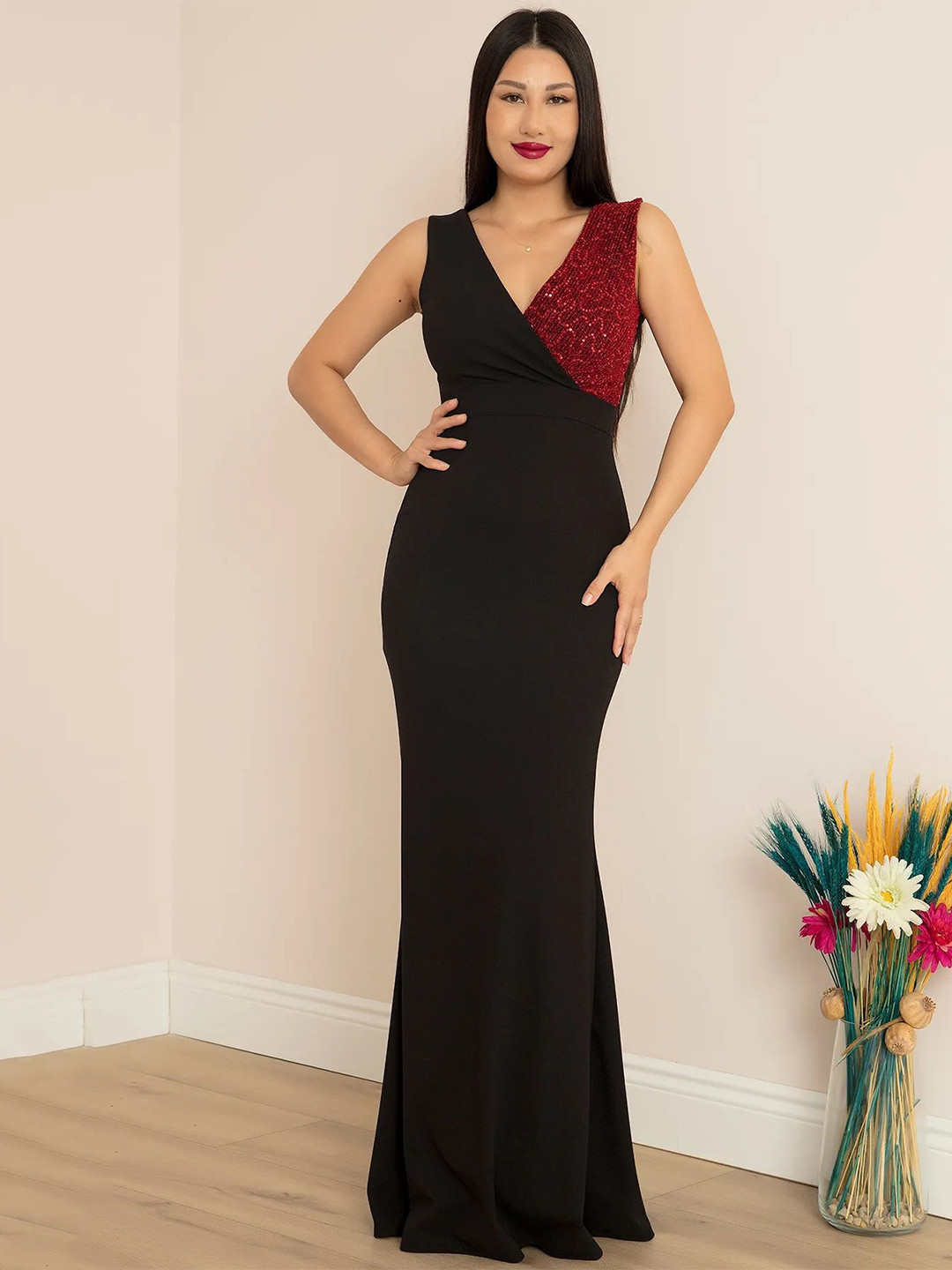 TADKESHVAR Women Embellished Embroidered Wrap Maxi Dress