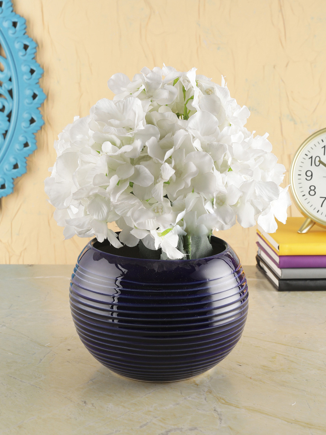 VarEesha Navy Blue Striped Round Planter