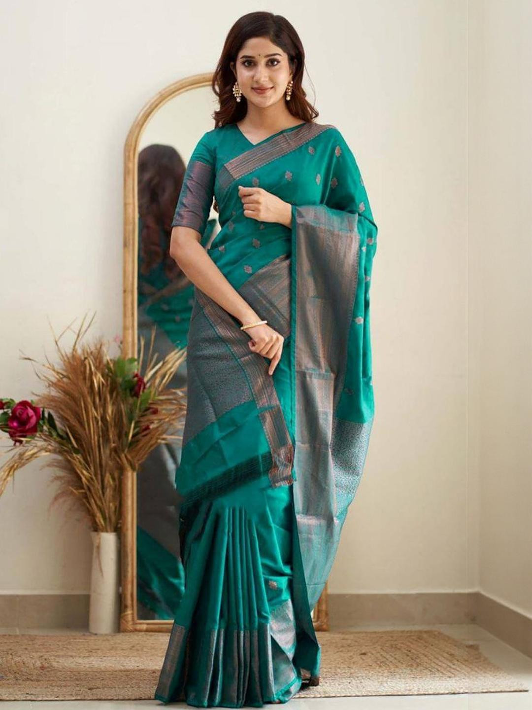 Sita Taupe Silk Blend Woven Design Sarees