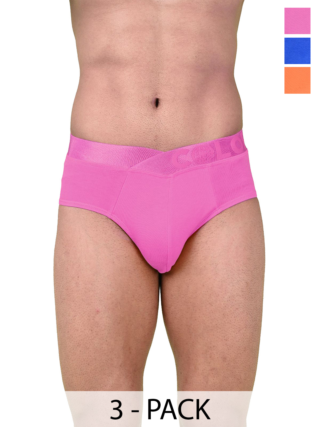 COLORS by Rupa Frontline Pack Of 3 Basic Briefs 1002-BrOrng-ElBL-PhPnk-BrOrng-ElBL-PhPnk