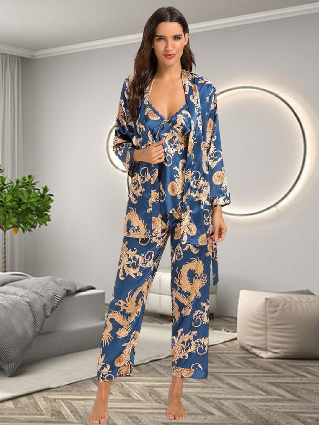 For You For Me Women Printed 3pc Night Suit