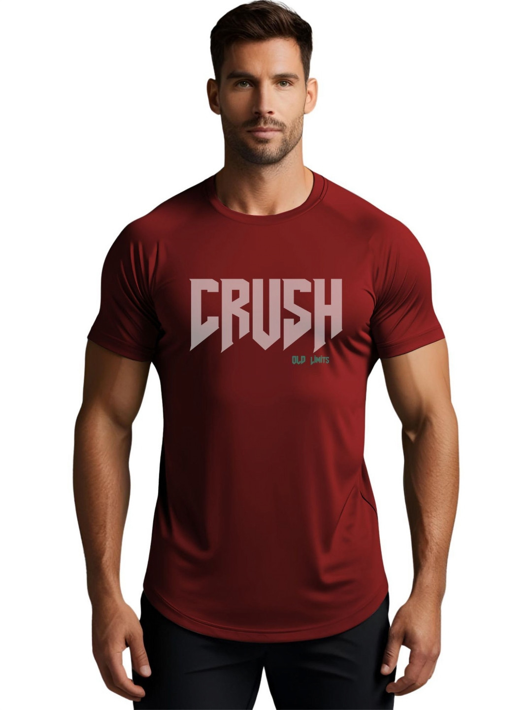 Maroon Typography Printed Round Neck Muscle Fit T-shirt