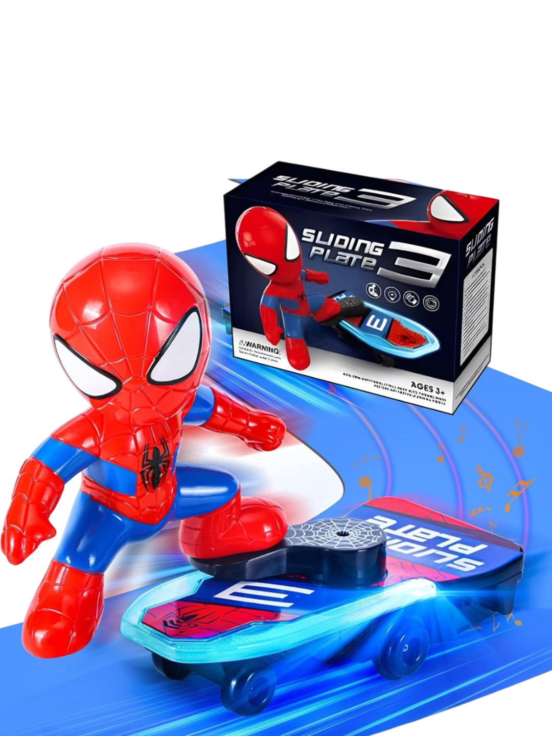 OPINA Kids Spider Man Skateboard Sliding Plate Toy With Auto-Turning Action & LED Light