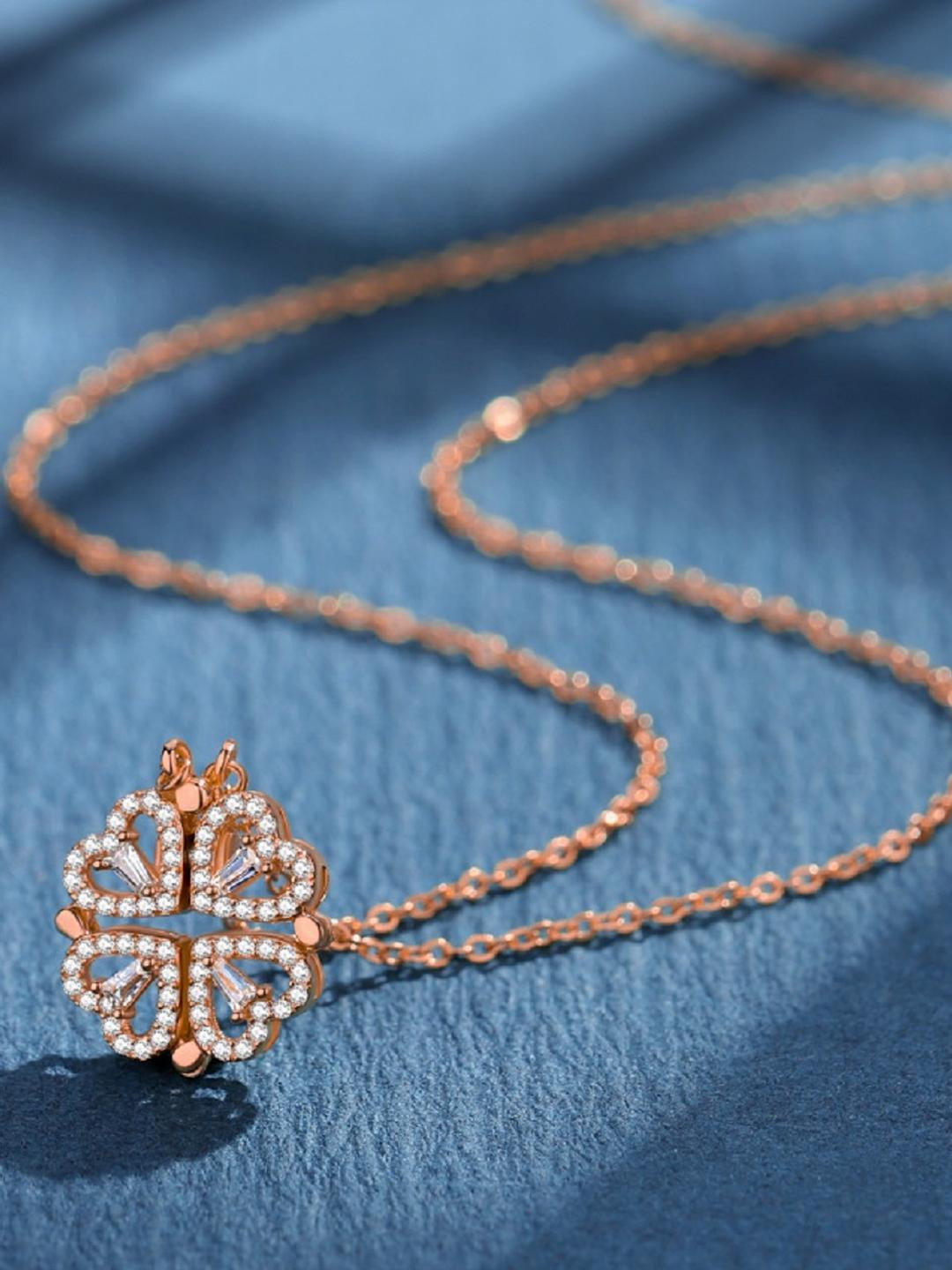 AVIGHNA ARTS Rose Gold-Plated Floral Pendants with Chains