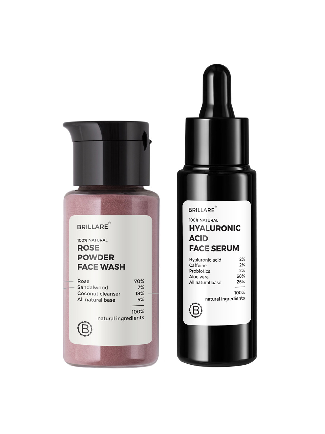 BRILLARE Set of Hyaluronic Acid Face Serum 30ml & Rose Powder Face Wash 15g