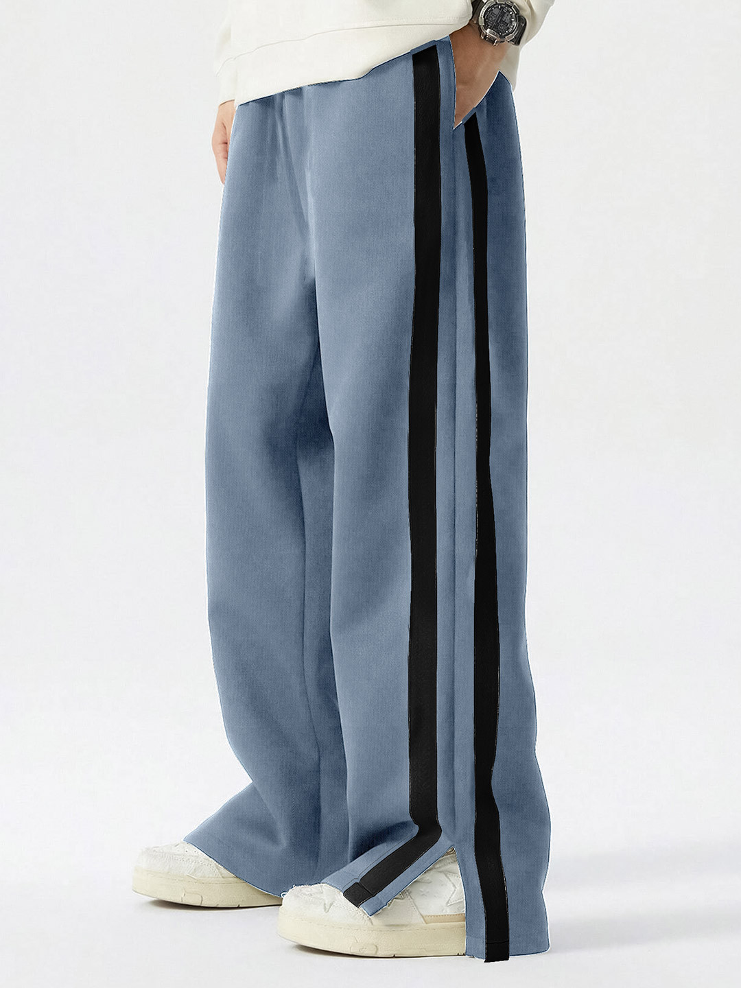 Maniac Men  Colourblocked Cotton Side Tap Mid-Rise Trousers