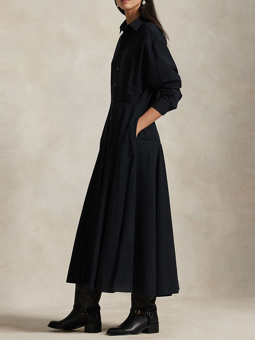 Polo Ralph Lauren Women Cuffed Sleeves Paneled Pure Cotton Shirt Dress