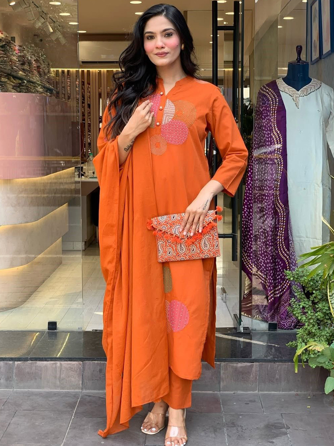 Brand Hill Women Geometric Embroidered Regular Thread Work Kurta with Trousers & Dupatta