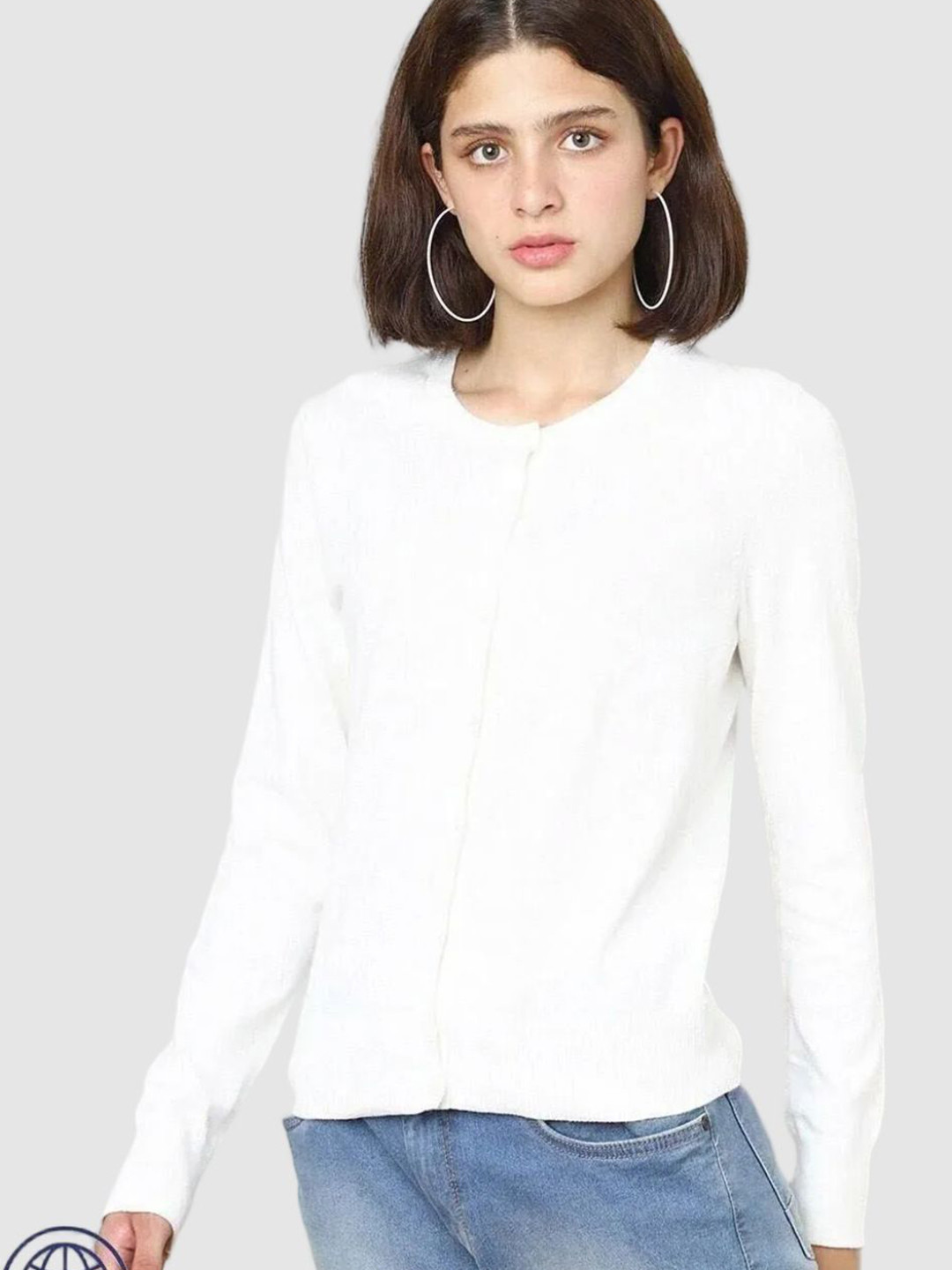 GAP Women Round Neck Long Sleeve Cotton Cardigan Sweaters