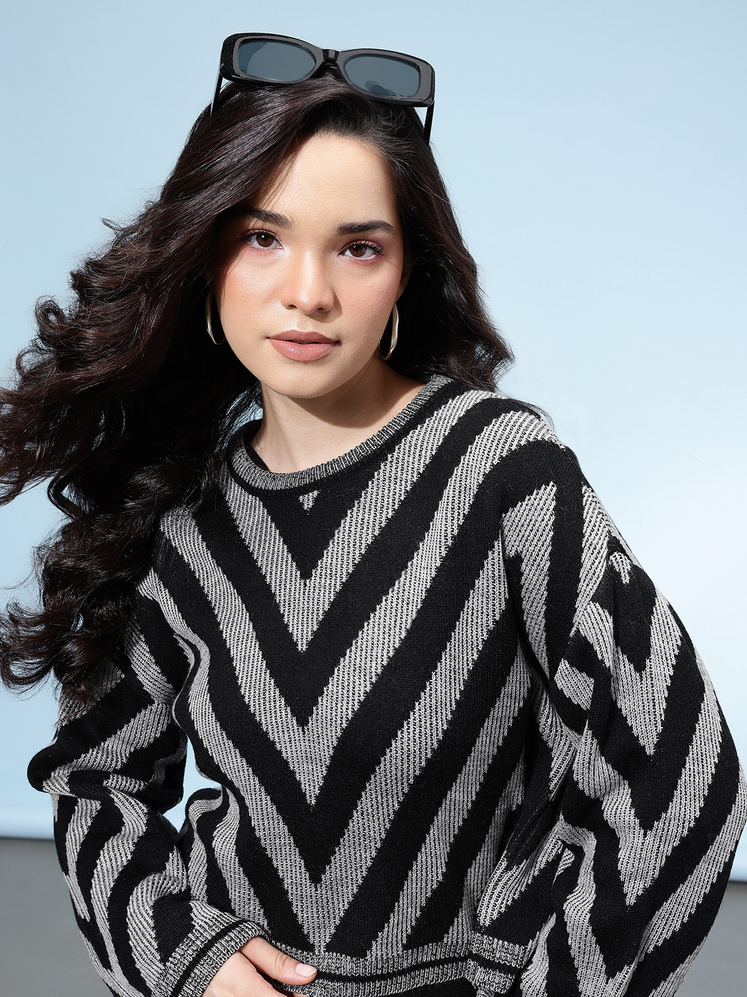 glitchez Chevron Design Drop-Shoulder Pullover