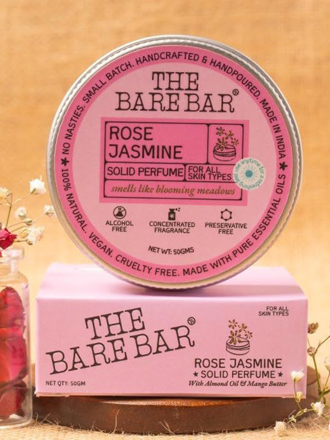 The Bare Bar Rose Jasmine Long Lasting Solid Perfume - 50 g