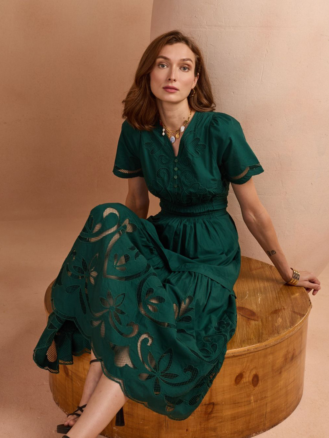 Style Island Ava Women Embroidered Fit & Flare Midi Dress