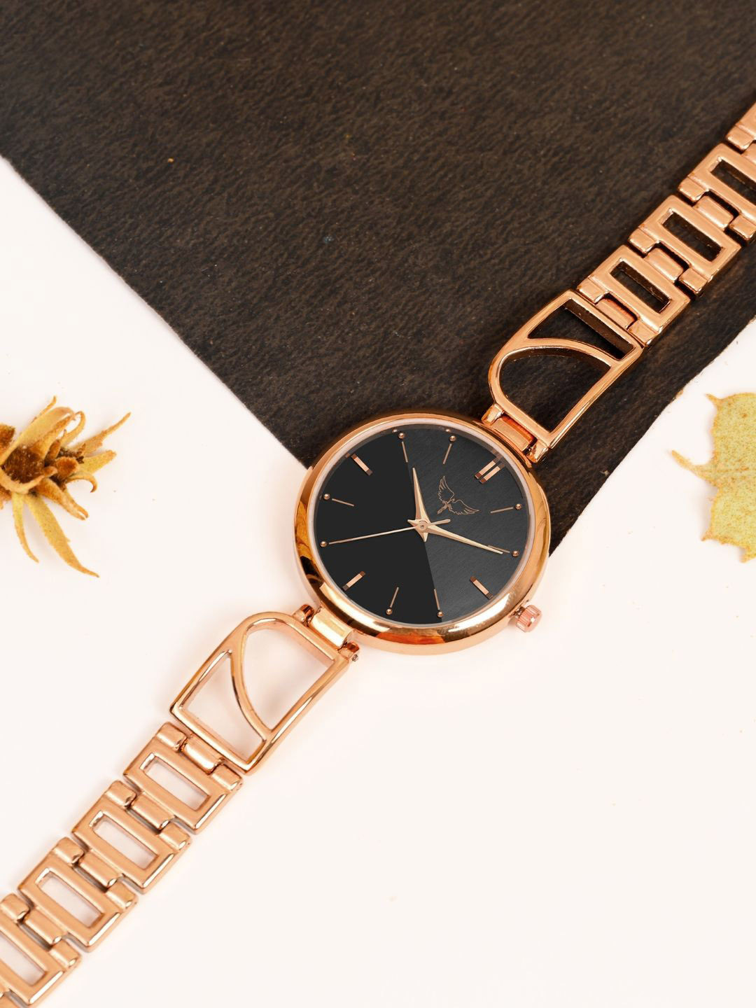 WHITE BIRD Women Round Dial & Bracelet Style Straps Analogue Watch 5102 Rose D Black