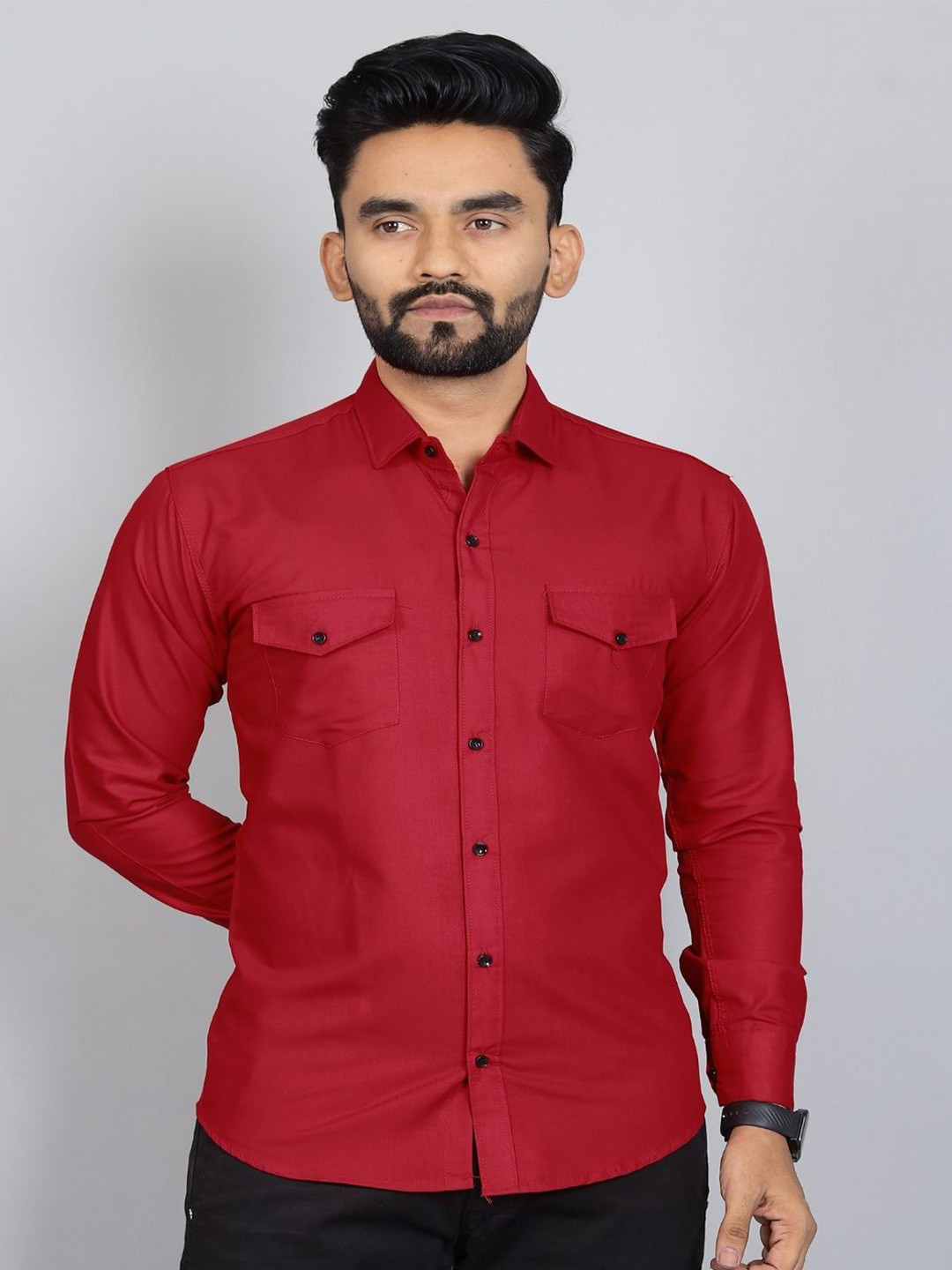 QLONZ STORE Spread Collar Cotton Regular Fit Shirt
