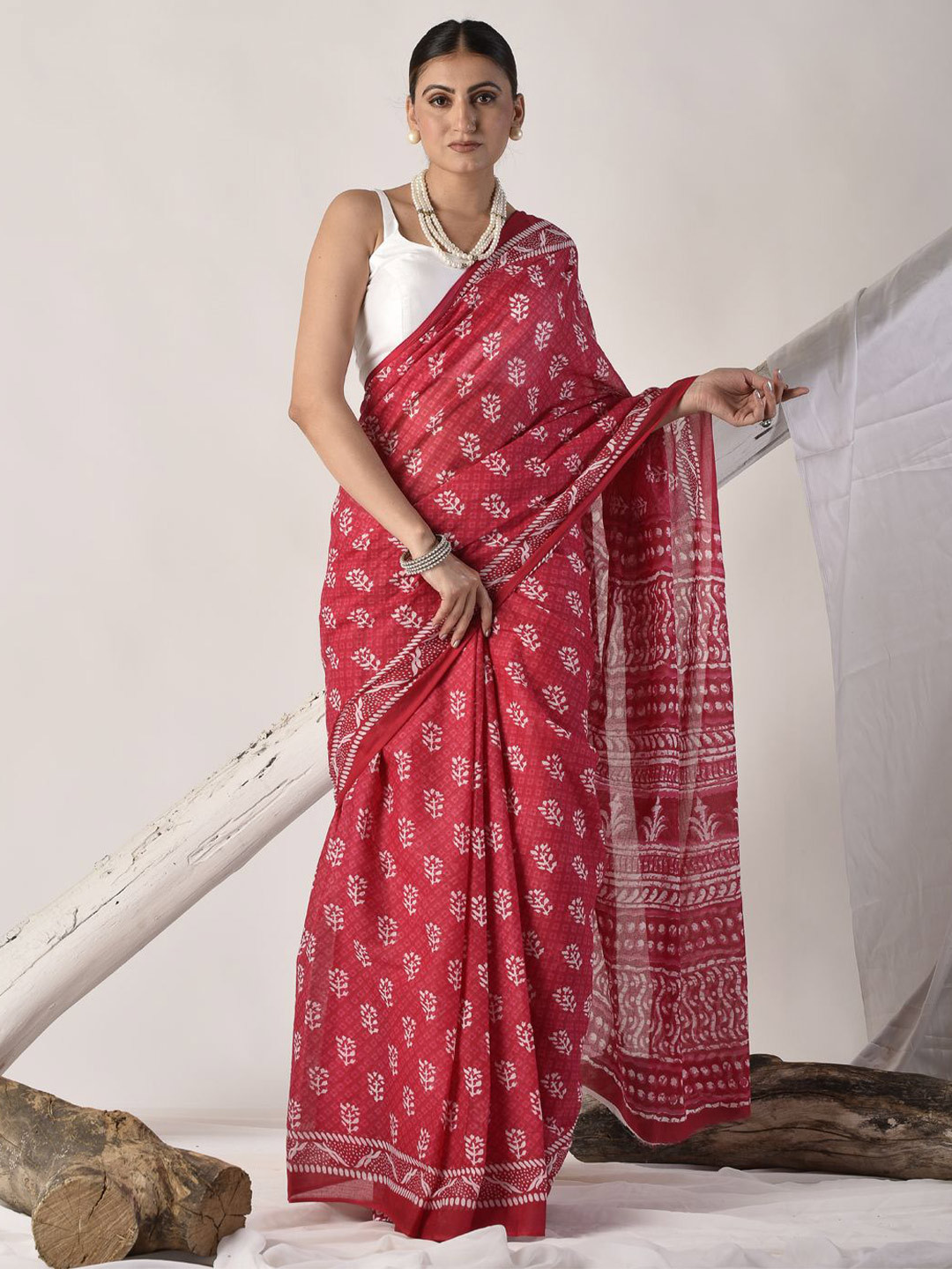 sutra attire Hand Block Printed Pure Cotton Saree