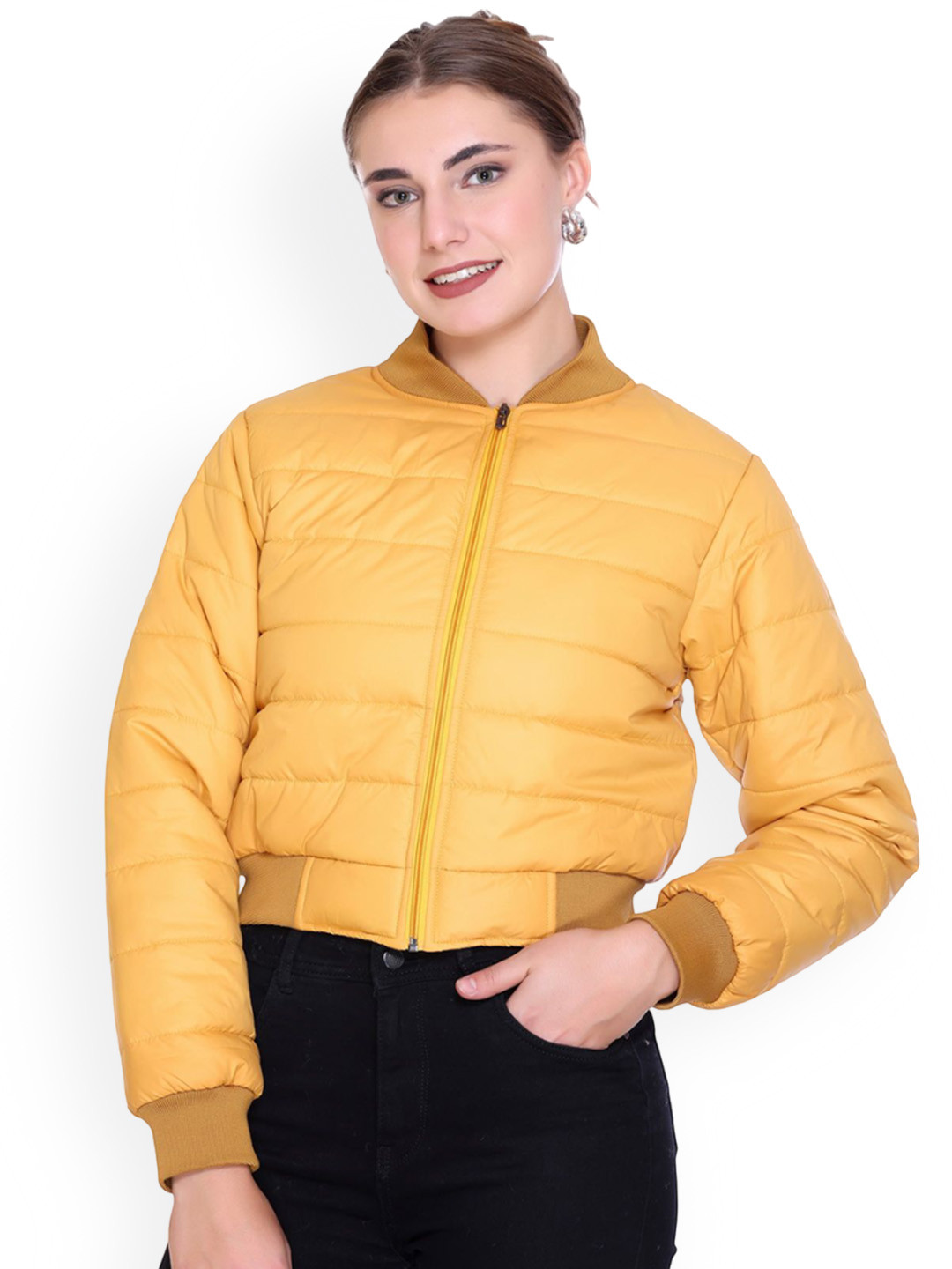 SANHOK Striped Lightweight Crop Puffer Jacket