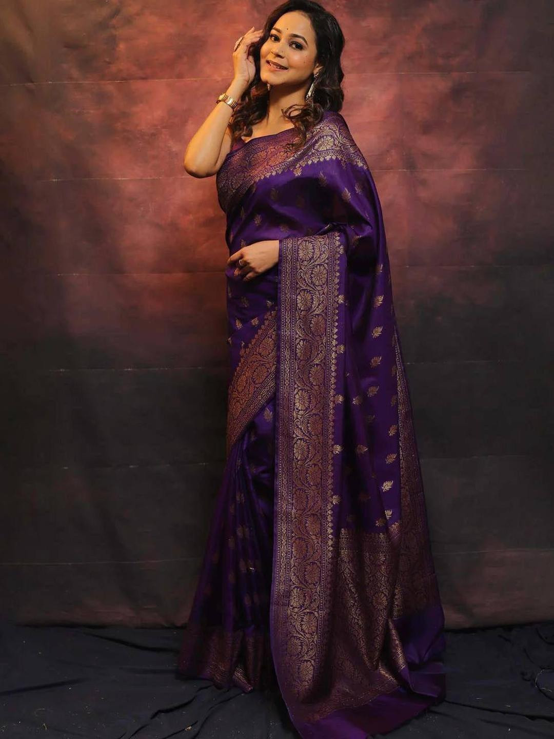 Sita Violet Silk Blend Woven Design Sarees
