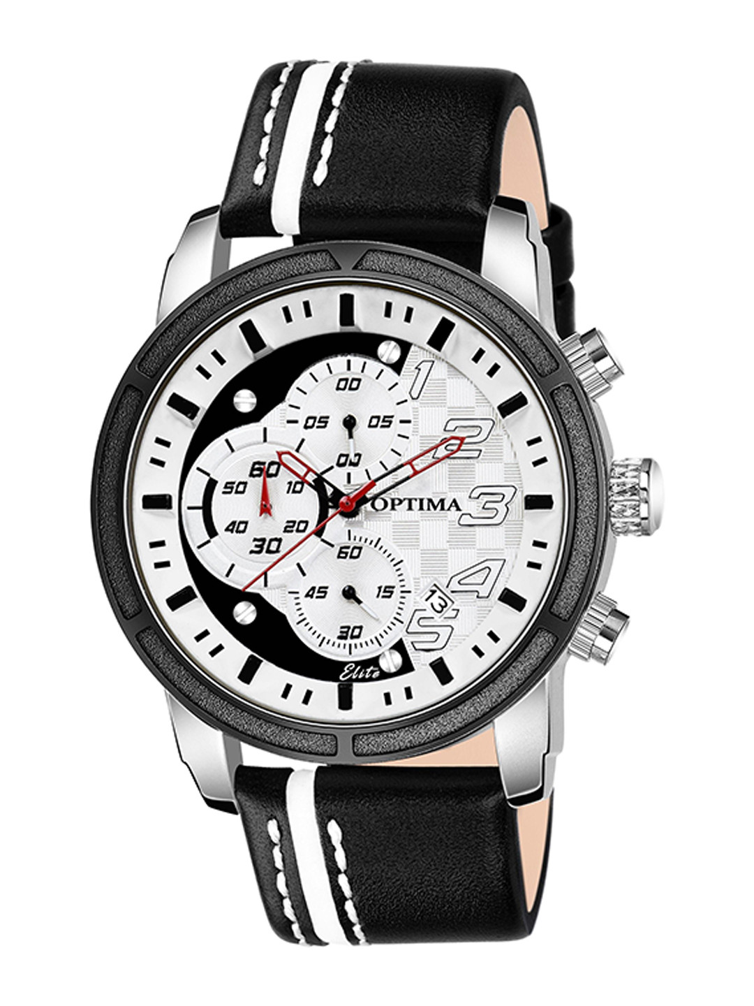Optima Men Patterned Dial & Leather Textured Straps Analogue Chronograph Watch