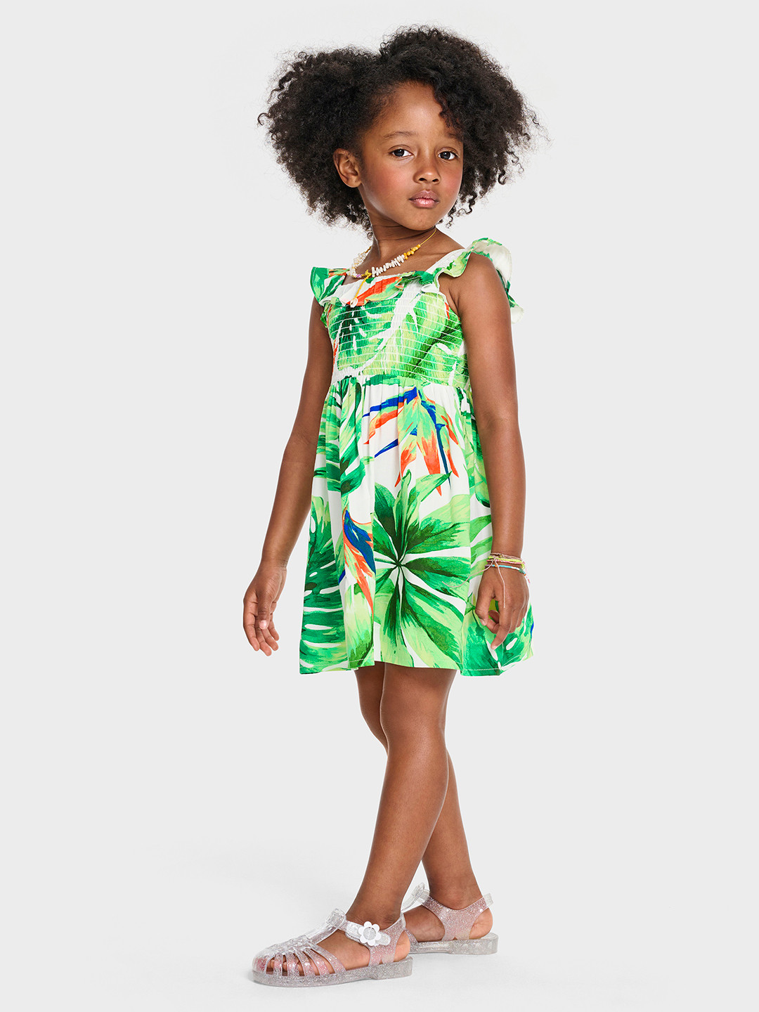 THE CHILDREN'S PLACE Tropical Print Ruffled Smocked Mini Dress