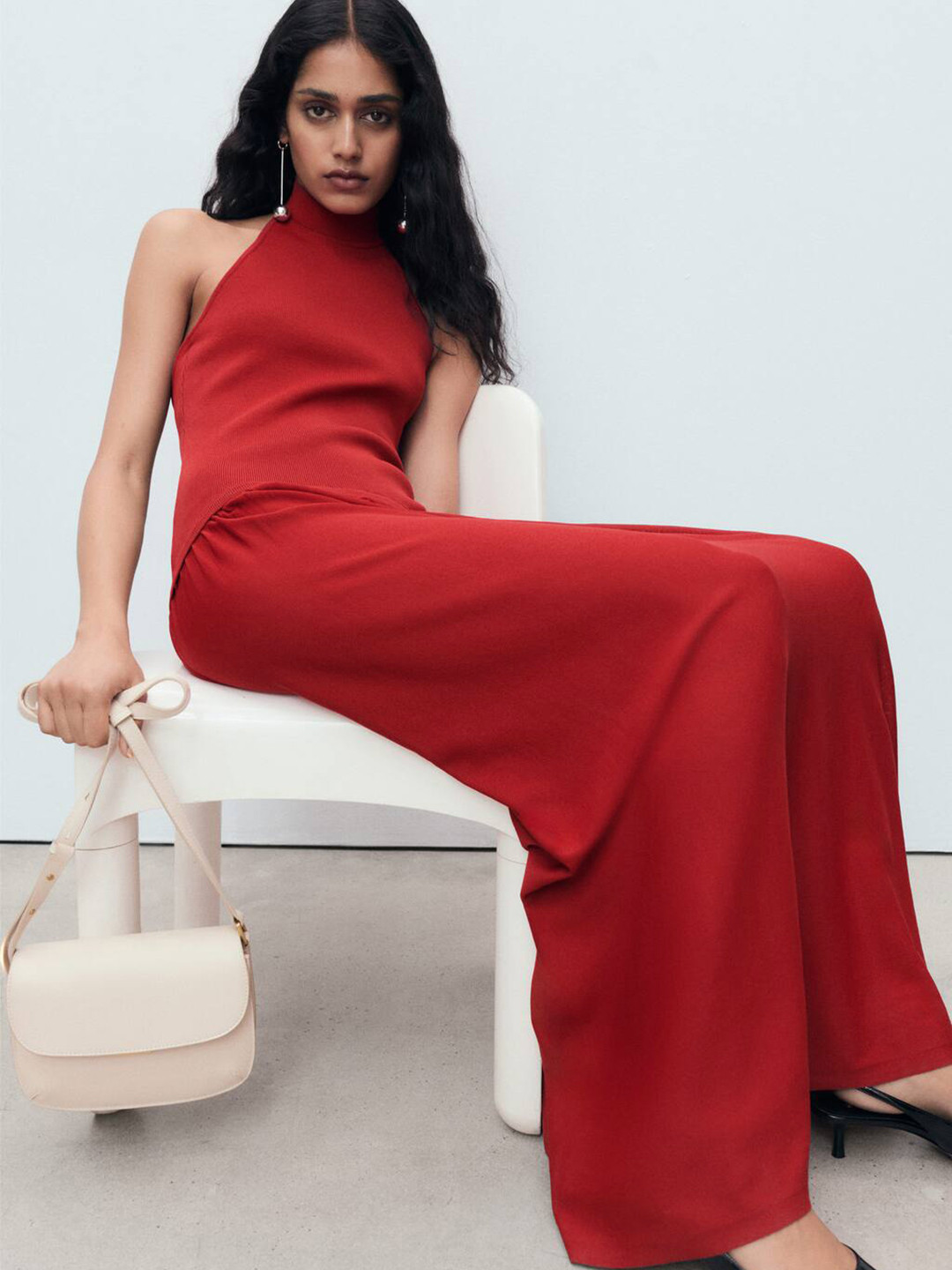 MANGO Backless Halter Neck Maxi Dress