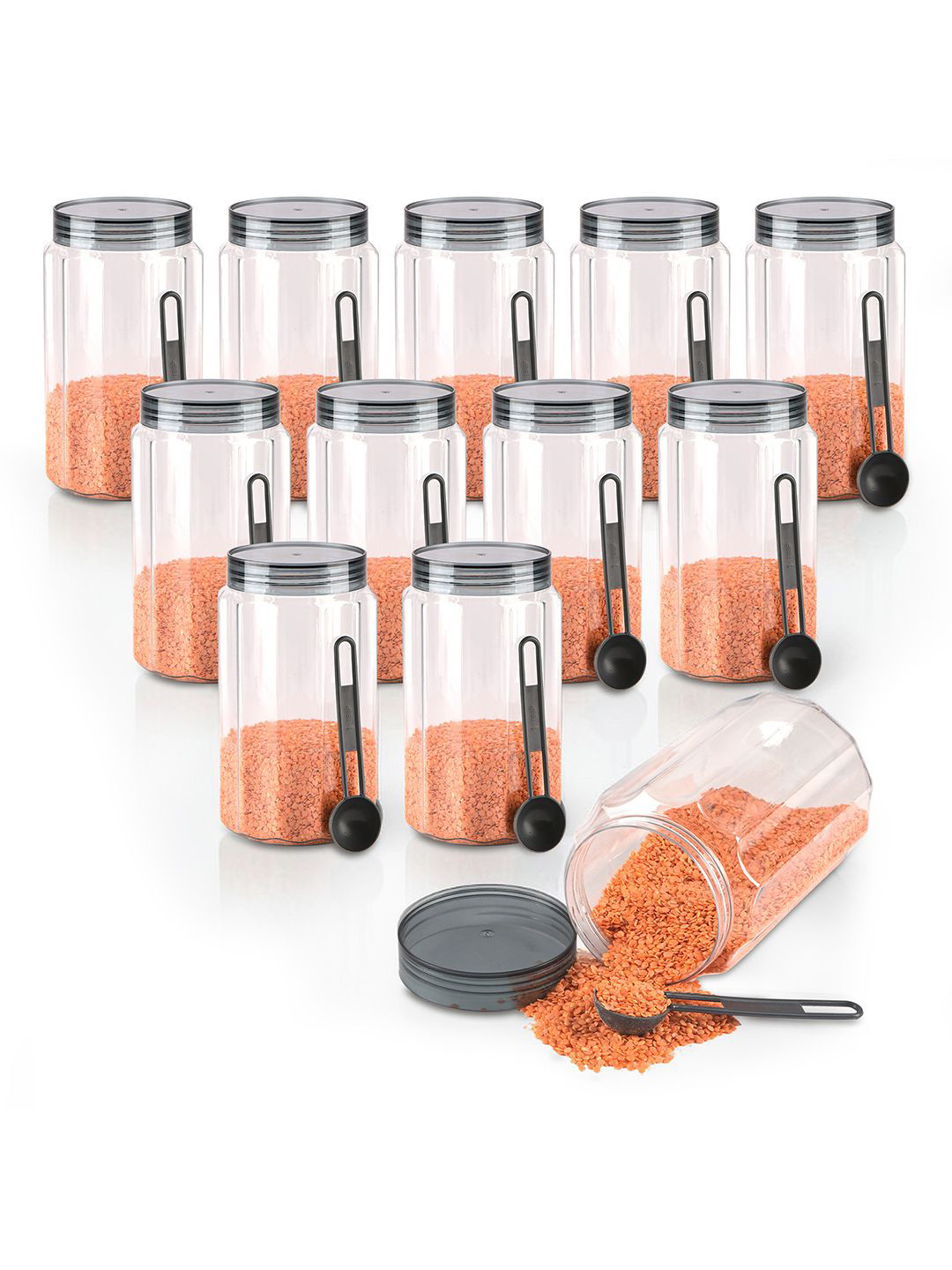 Kuber Industries Grey & Transparent 12 Pieces Containers for Kitchen Storage 1.1L Each